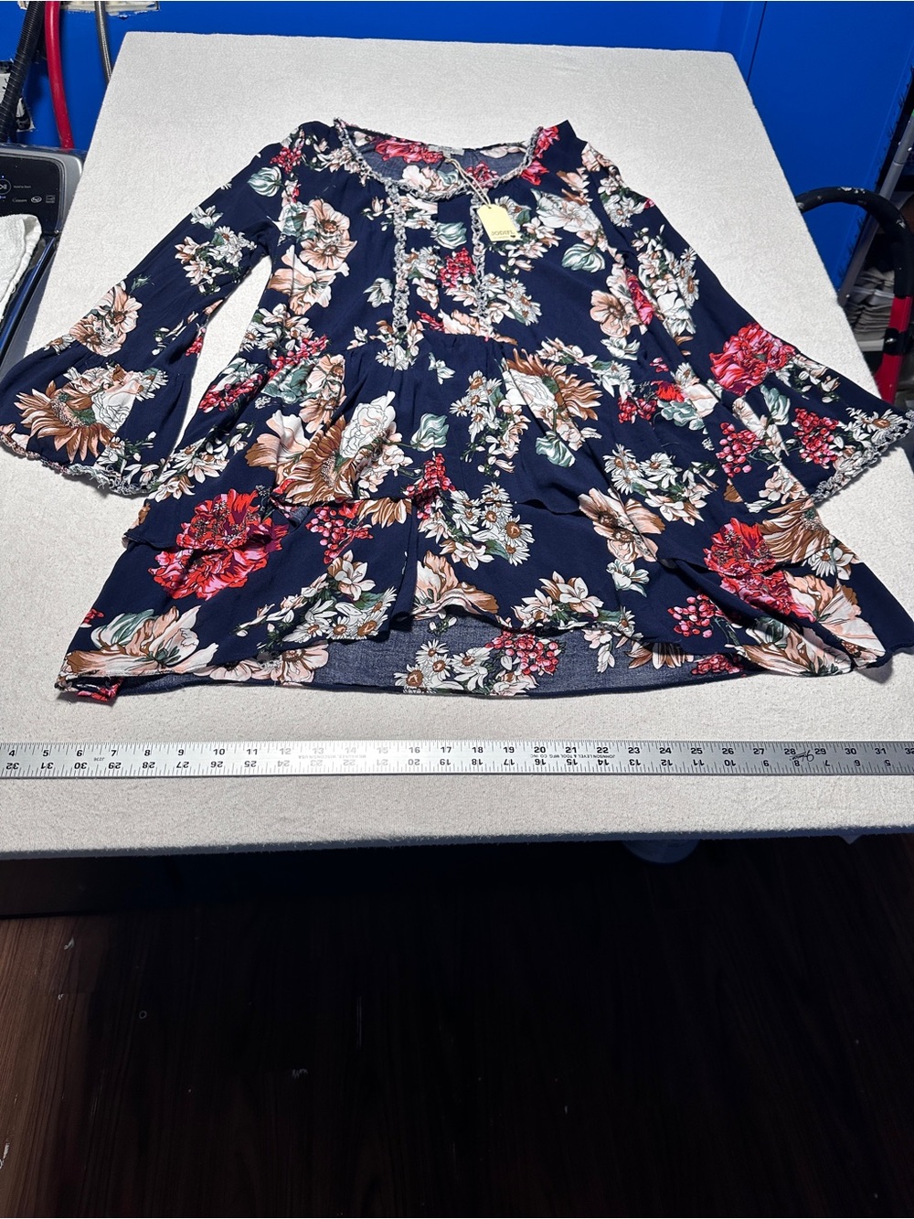 JODIFL Navy Floral Tiered Peasant Dress